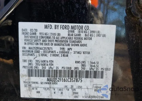 2020 Ford Ecosport S from USA, damaged, VIN MAJ3S2FE6LC357875